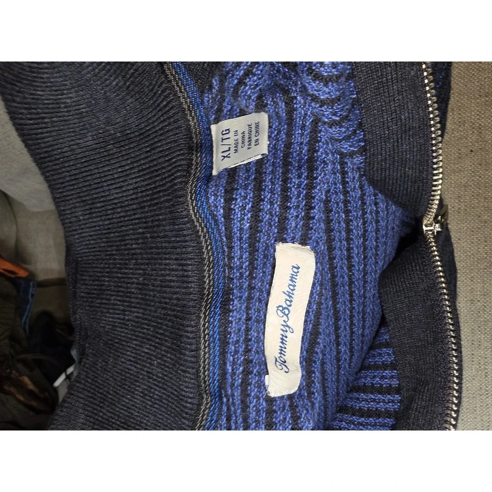 Tommy Bahama Mens XL Blue Striped Quarter Zip Cotton Tencel Pullover Sweater